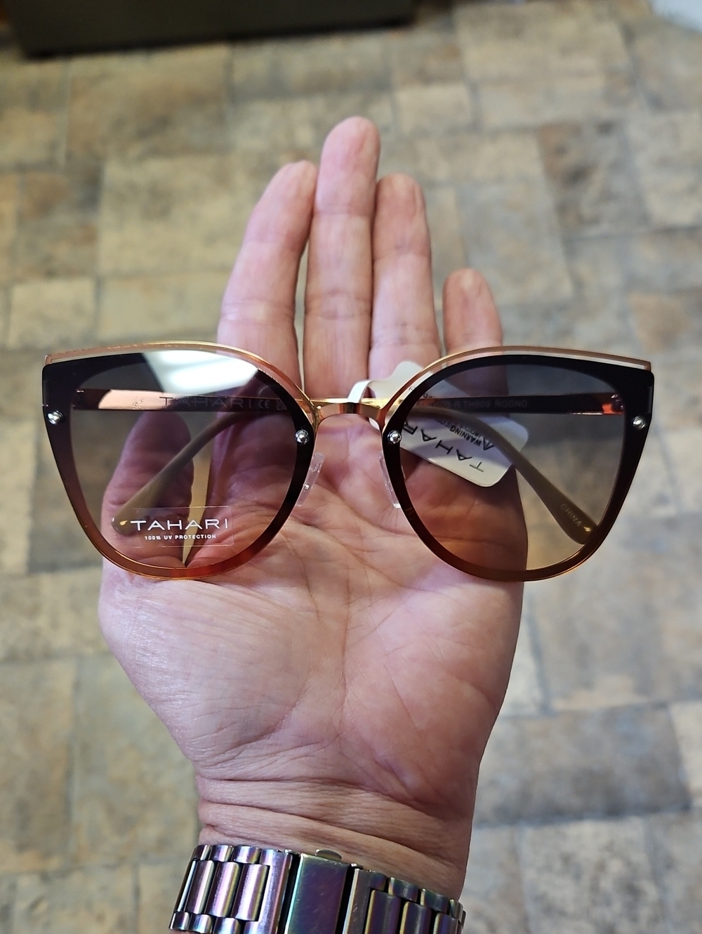 Tahari Rose Gold Cat Eye Gradient Lens Sunglasses BNWT